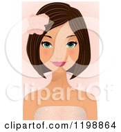 Poster, Art Print Of Beautiful Brunette Bridesmaid Woman Wearing Flowers In Her Hair Over Pink