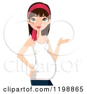 Clipart Of A Young Pregnant Brunette Woman Presenting Royalty Free Vector Illustration