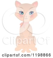 Clipart Of A Cute Beige Cat Wearing A Pink Bow Royalty Free Vector Illustration by Melisende Vector
