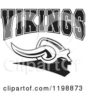 Clipart Of Black And White VIKINGS Team Text Over A Helmet Royalty Free Vector Illustration