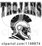 Clipart Of Black And White TROJANS Team Text Over A Head Royalty Free Vector Illustration by Johnny Sajem