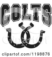 Clipart Of Black And White COLTS Team Text Over Horseshoes Royalty Free Vector Illustration by Johnny Sajem