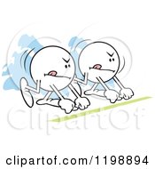 Cartoon Of Determined Moodie Characters Ready To Race Royalty Free Vector Clipart
