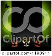 Black Panel With Glowing Halloween Pumpkins And Bats Over Green With Flares And Spiders