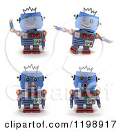 Poster, Art Print Of 3d Blue Vintage Robot Toy In Four Poses