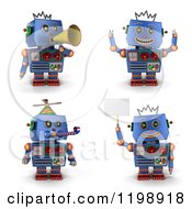Poster, Art Print Of 3d Blue Vintage Robot Toy In Four Poses 2