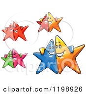 Clipart Of Happy Colorful Stars With Their Arms Around Each Other 2 Royalty Free Vector Illustration