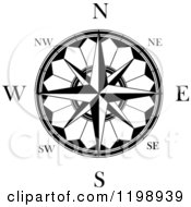 Clipart Of A Black And White Compass Rose 6 Royalty Free Vector Illustration