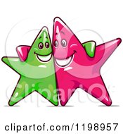 Poster, Art Print Of Happy Green And Pink Stars With Their Arms Around Each Other