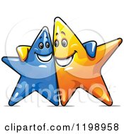 Poster, Art Print Of Happy Blue And Yellow Stars With Their Arms Around Each Other