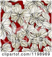 Clipart Of A Seamless Pattern Of White Flowers On Red Royalty Free Vector Illustration