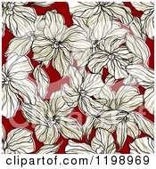 Poster, Art Print Of Seamless Pattern Of White Flowers On Red