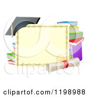 Cartoon Of A Certificate Degree With A Diploma Books And Graduation Cap Royalty Free Vector Clipart by AtStockIllustration
