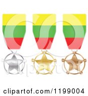 Silver Gold And Bronze Star Medals With Lithuania Flag Ribbons