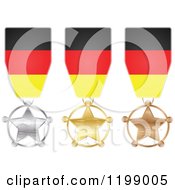 Silver Gold And Bronze Star Medals With German Flag Ribbons