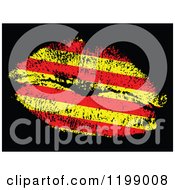 Clipart Of A Catalonia Flag Kiss On Black Royalty Free Vector Illustration
