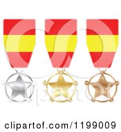 Silver Gold And Bronze Star Medals With Spanish Flag Ribbons