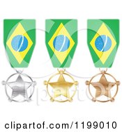 Silver Gold And Bronze Star Medals With Brazilian Flag Ribbons