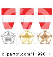 Silver Gold And Bronze Star Medals With Austrian Flag Ribbons