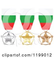 Silver Gold And Bronze Star Medals With Bulgarian Flag Ribbons