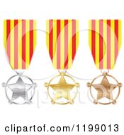 Poster, Art Print Of Silver Gold And Bronze Star Medals With Catalonia Flag Ribbons