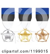 Poster, Art Print Of Silver Gold And Bronze Star Medals With Estonian Flag Ribbons