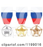 Poster, Art Print Of Silver Gold And Bronze Star Medals With Russian Flag Ribbons