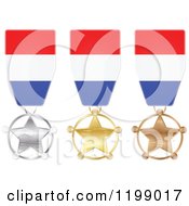 Silver Gold And Bronze Star Medals With Netherlands Flag Ribbons