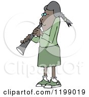Cartoon Of A Black Girl Dressed In Green Playing A Clarinet Royalty Free Vector Clipart