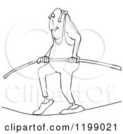Cartoon Of An Outlined Daredevil Man Tight Rope Walking Royalty Free Vector Clipart