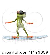 Clipart Of A 3d Springer Frog Wearing Sunglasses And Surfing Royalty Free CGI Illustration