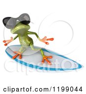 Clipart Of A 3d Springer Frog Wearing Sunglasses And Surfing 3 Royalty Free CGI Illustration