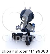 Poster, Art Print Of 3d Blue Android Robot Playing A Video Game