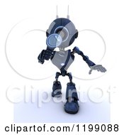 Poster, Art Print Of 3d Blue Android Robot Searching With A Magnifying Glass