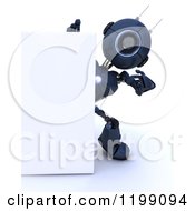 Poster, Art Print Of 3d Blue Android Robot By A Sign