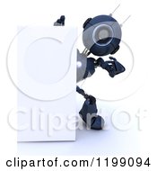 Clipart Of A 3d Blue Android Robot By A Sign Royalty Free CGI Illustration