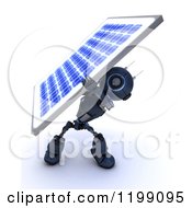 Poster, Art Print Of 3d Blue Android Robot Carrying A Solar Panel On His Back
