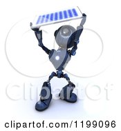 Poster, Art Print Of 3d Blue Android Robot Holding Up A Solar Panel