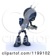 Poster, Art Print Of 3d Blue Android Robot Caring For A Plant