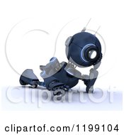 Poster, Art Print Of 3d Blue Android Robot Thinking On The Floor