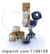 Poster, Art Print Of 3d Blue Android Robot Carrying Shipping Boxes
