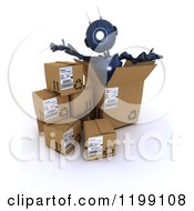 Poster, Art Print Of 3d Blue Android Robot In A Shipping Box