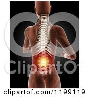 Poster, Art Print Of 3d Running Medical Female Model With Glowing Lower Back Pain On Black