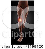 Clipart Of A 3d Running Female Medical Model With Glowing Knee Pain Over Black Royalty Free CGI Illustration by KJ Pargeter