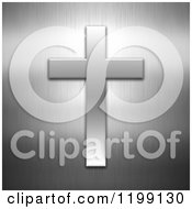 Clipart Of A 3d Silver Cross On Brushed Silver Royalty Free CGI Illustration