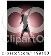 Clipart Of A Silhouetted Female Singer With Glittery Lights On Stage Royalty Free Vector Illustration