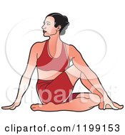 Poster, Art Print Of Fit Woman In Red In The Ardha Matsyendrasana Yoga Pose