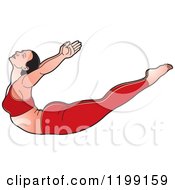 Clipart Of A Fit Woman In Red Stretching In The Dhanurasana Yoga Pose Royalty Free Vector Illustration by Lal Perera