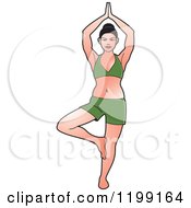 Clipart Of A Fit Woman In Green Standing In The Yoga Tree Pose Royalty Free Vector Illustration by Lal Perera