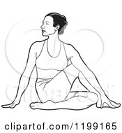 Clipart Of A Black And White Fit Woman In The Ardha Matsyendrasana Yoga Pose Royalty Free Vector Illustration